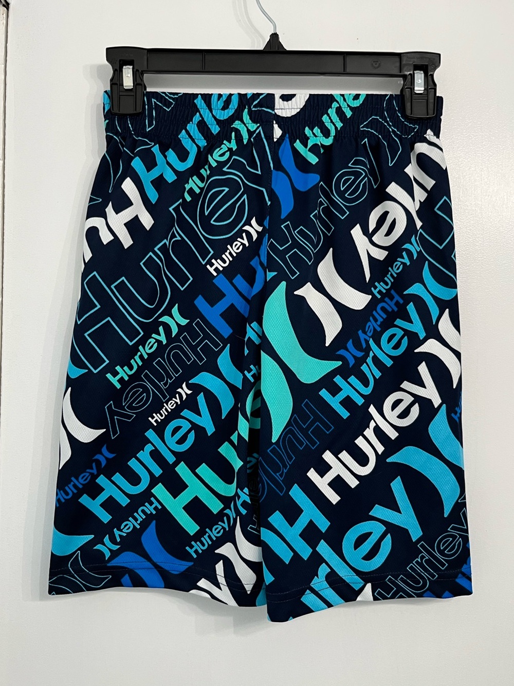 Boys HURLEY SHORTS Active Size 14 Blue Logo Print Performance Athletic